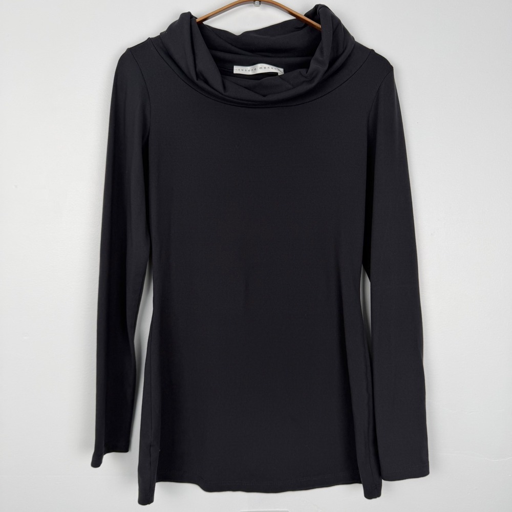 Susana Monaco Black Cowl Neck Long Sleeve Supplex Top Size S Made in USA